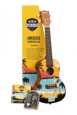 Kala Learn to Play Elvis Blue Hawaii Concert Ukulele Starter Kit